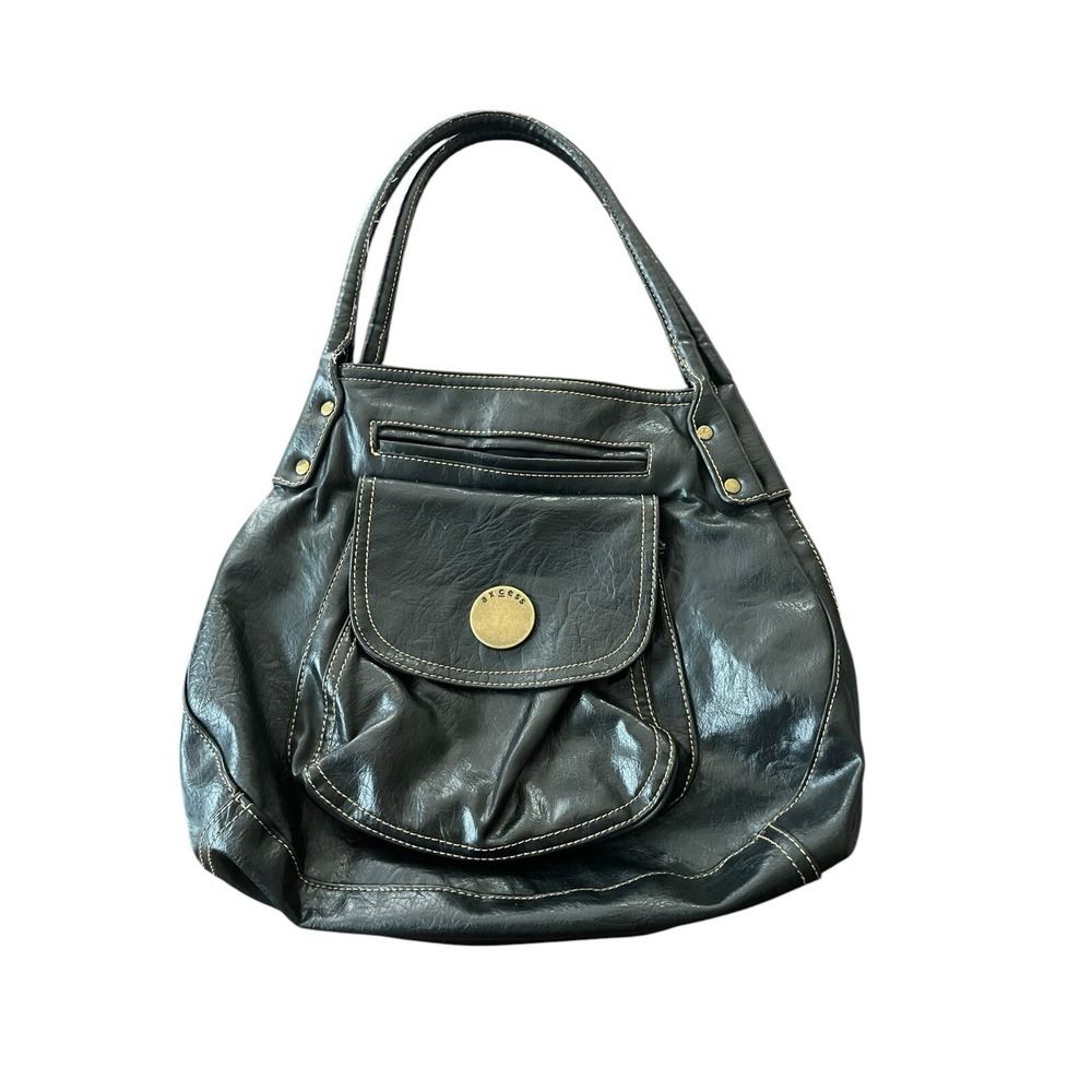 AXCESS Black Purse Faux Leather Over The Shoulder Bag 90's